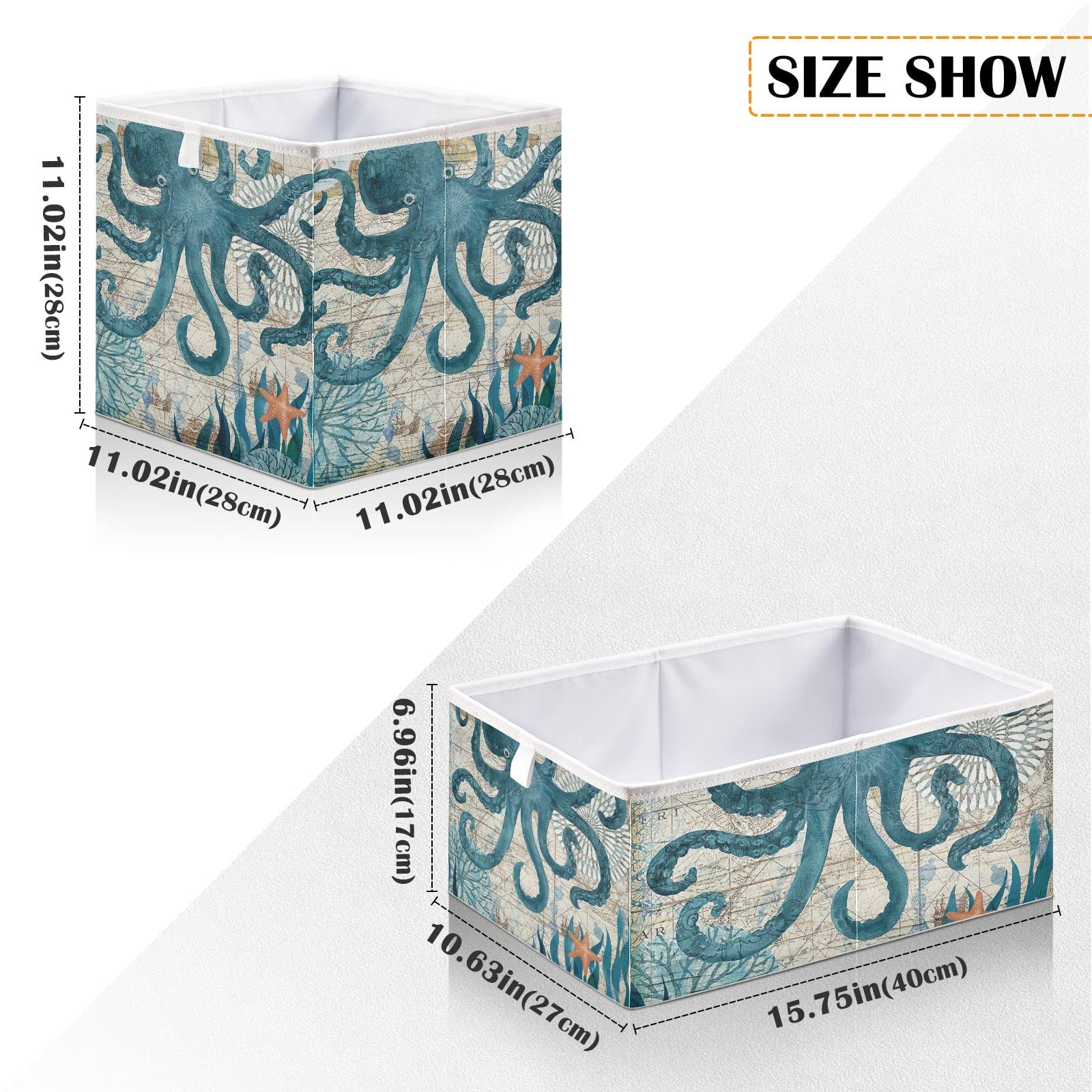 Rectangle Foldable Cloth Storage Cube Basket Bins Organizer, Toy storage baskets Ocean Sea Octopus organizer bins