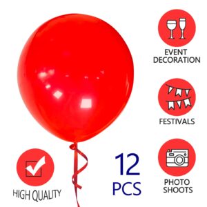 Red Balloons 18 Inch 12 Pack Large Latex Party Balloons Round Helium Balloon for Christmas Wedding Birthday Valentine's Day Engagement Anniversary Festival Party Decorations (Red Balloons 18 inch)