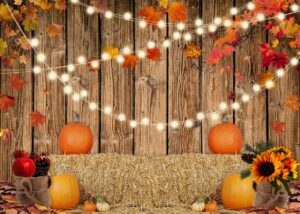 sjoloon fall pumpkin backdrop wood floor with fall leaves background thanksgiving day photo backdrop for baby shower party decoration studio props 12344(7x5ft)