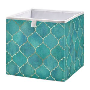 alaza moroccan gold line turquoise trellis storage bin organizer foldable basket for closet cabinet shelf office 15.75 x 10.63 x 6.96 inch