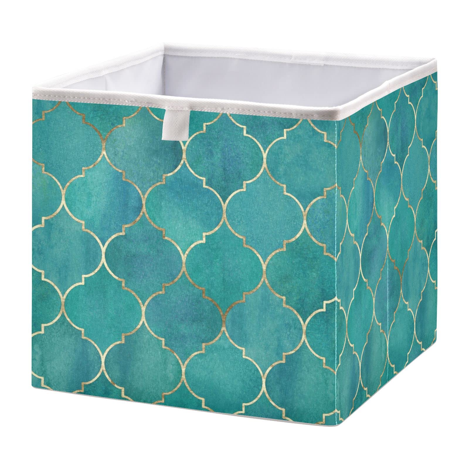 ALAZA Moroccan Gold Line Turquoise Trellis Storage Bin Organizer Foldable Basket for Closet Cabinet Shelf Office 15.75 x 10.63 x 6.96 Inch