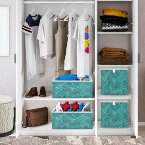 ALAZA Moroccan Gold Line Turquoise Trellis Storage Bin Organizer Foldable Basket for Closet Cabinet Shelf Office 15.75 x 10.63 x 6.96 Inch