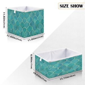 ALAZA Moroccan Gold Line Turquoise Trellis Storage Bin Organizer Foldable Basket for Closet Cabinet Shelf Office 15.75 x 10.63 x 6.96 Inch