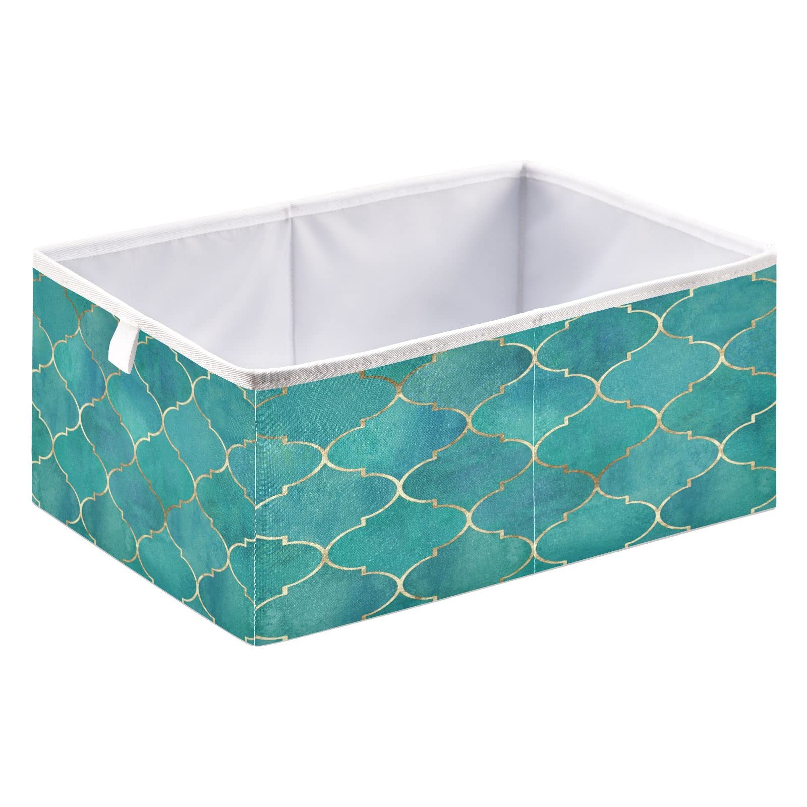 ALAZA Moroccan Gold Line Turquoise Trellis Storage Bin Organizer Foldable Basket for Closet Cabinet Shelf Office 15.75 x 10.63 x 6.96 Inch