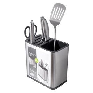 wanwanka kitchen utensil holder, rotating stainless steel utensil caddy with removable divider, countertop utensil organizer with detachable base