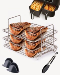codogoy air fryer rack for ninja dz201 dz550/ instant vortex plus xl 6-8-quart (7.48"d x 4.52"w x 4.72"h) 304 stainless steel adjustable layer dehydrator rack toast for ninja foodi accessories