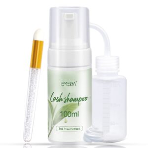 emeda lash shampoo for lash extensions 100ml tea tree eyelash extension cleanser with rinse bottle brush,oil free lash shampoo kit (3.38 fl.oz.)