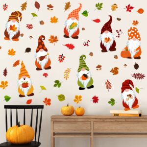 Eersida 123 Pcs Fall Gnomes Wall Stickers Thanksgiving Wall Decals Autumn Maple Leaves Wall Decor Fall Decorations Wall Vinyl Stickers for Home Classroom Kids Thanksgiving Party Supplies, 6 Sheets