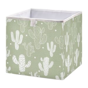 kigai cube storage bin green cactus print foldable storage basket toy storage box for home organizing shelf closet bins, 11 x 11 x 11-inch