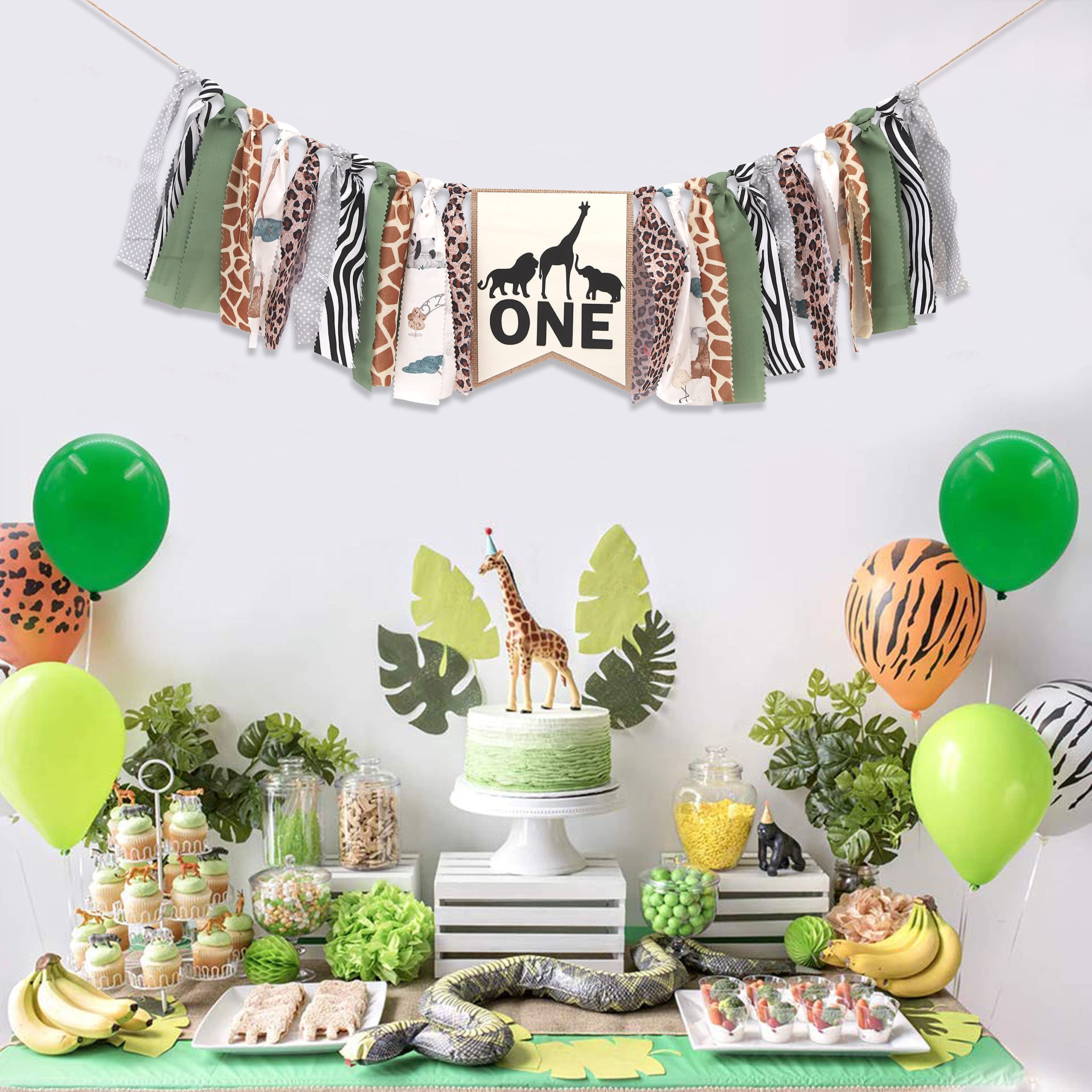 Jungle Safari High Chair Banner for Baby - Wild One for Baby Safari Party Decor,1st Birthday Party Banner for Photography Props,One Birthday Banner for Baby Showers