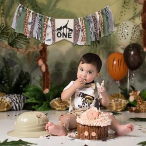 Jungle Safari High Chair Banner for Baby - Wild One for Baby Safari Party Decor,1st Birthday Party Banner for Photography Props,One Birthday Banner for Baby Showers