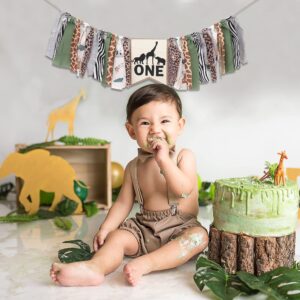 Jungle Safari High Chair Banner for Baby - Wild One for Baby Safari Party Decor,1st Birthday Party Banner for Photography Props,One Birthday Banner for Baby Showers