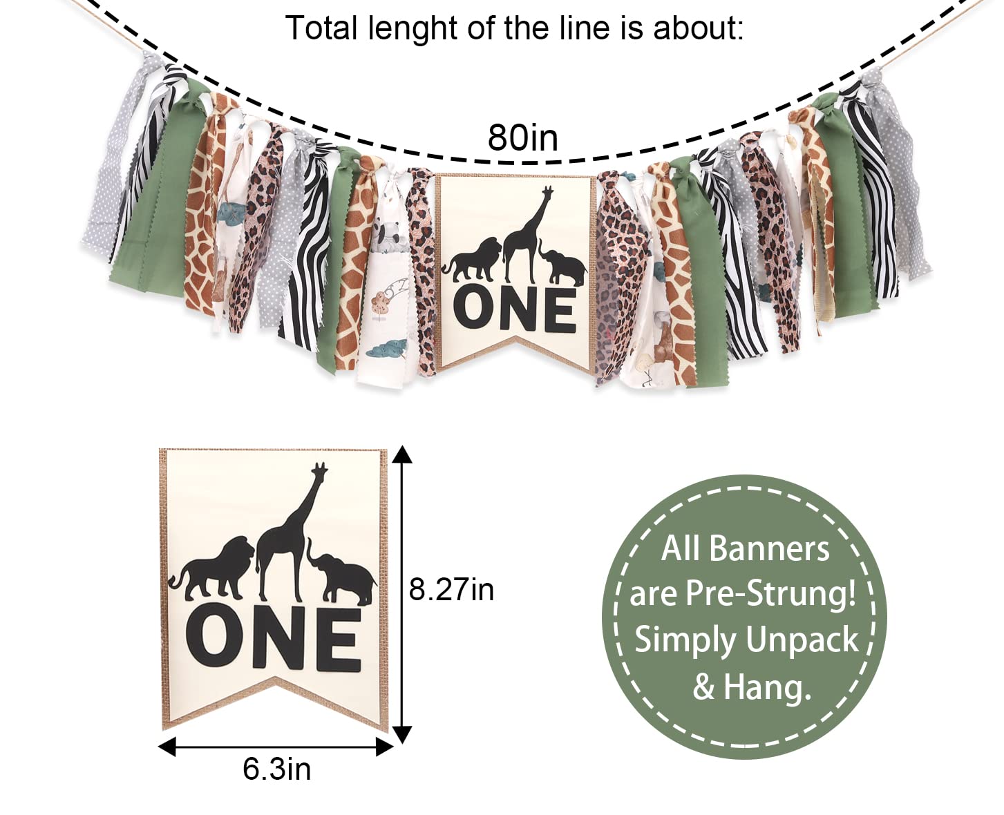 Jungle Safari High Chair Banner for Baby - Wild One for Baby Safari Party Decor,1st Birthday Party Banner for Photography Props,One Birthday Banner for Baby Showers