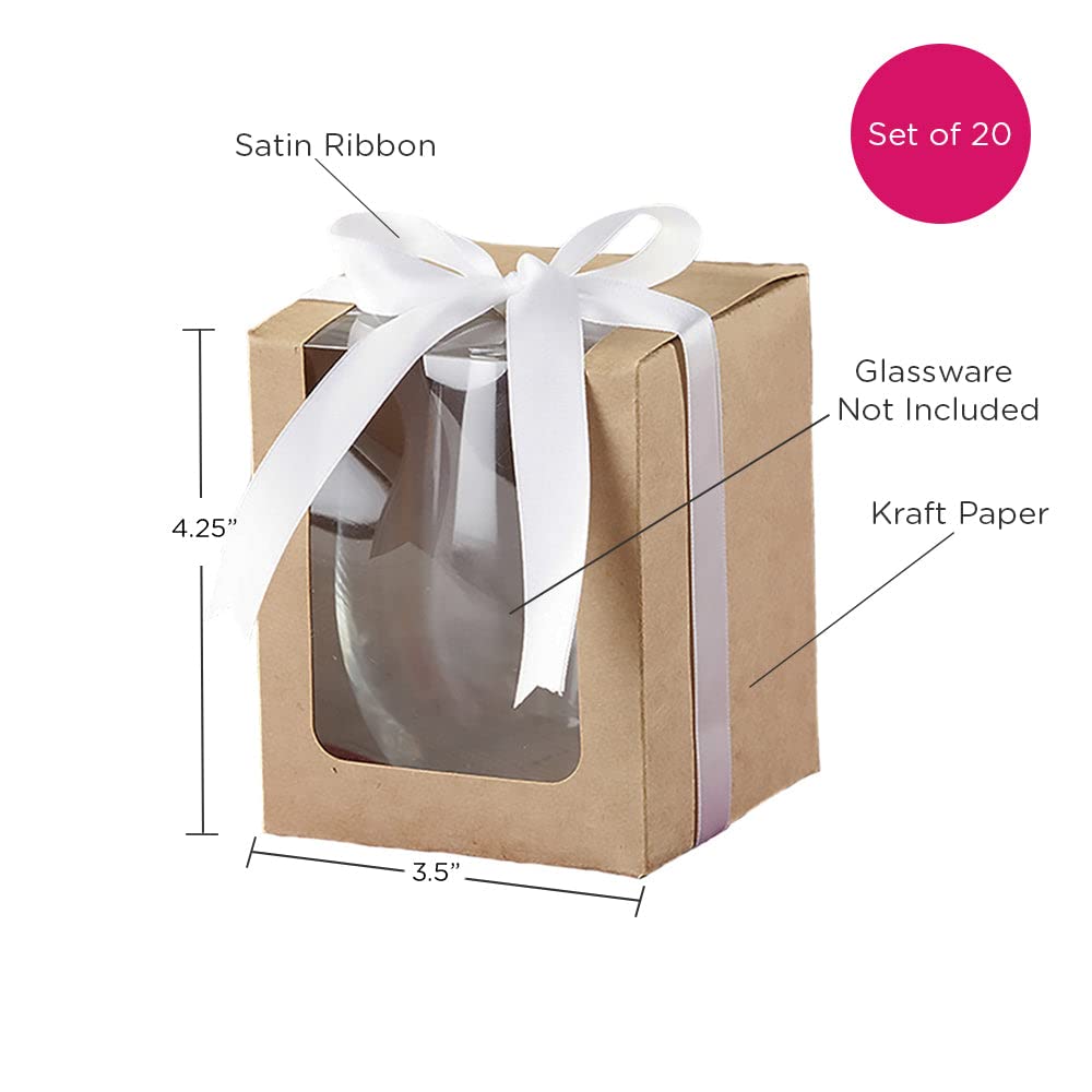 Kate Aspen 40PCS Kraft 15 oz. Glassware Gift Box- Party Favor Accessory for Wedding, Bridal Shower, Baby Shower & Birthday Parties- Stemless Wine Glass Sold Seperately