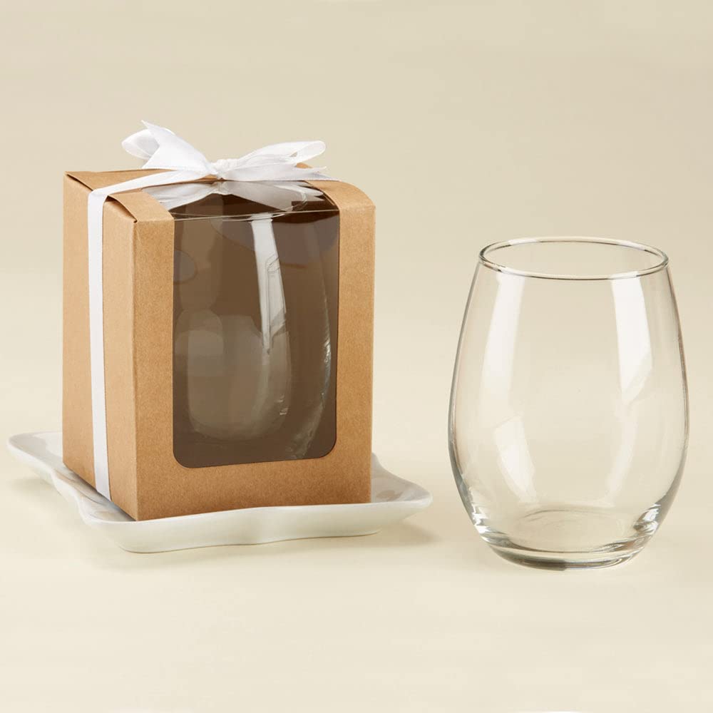 Kate Aspen 40PCS Kraft 15 oz. Glassware Gift Box- Party Favor Accessory for Wedding, Bridal Shower, Baby Shower & Birthday Parties- Stemless Wine Glass Sold Seperately