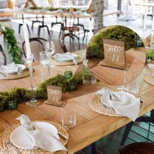 20 Pcs Wedding Wooden Table Wedding Table Numbers with Wooden Base Rustic Wedding Centerpieces for Tables Number Wooden Sign for Banquet Restaurant Party Decor (Classic Style)