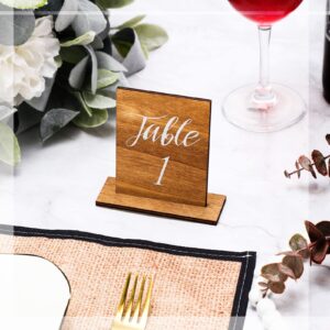 20 Pcs Wedding Wooden Table Wedding Table Numbers with Wooden Base Rustic Wedding Centerpieces for Tables Number Wooden Sign for Banquet Restaurant Party Decor (Classic Style)