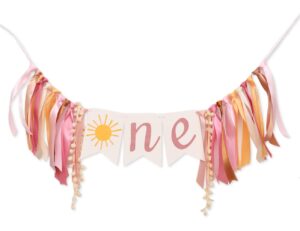 you are my sunshine high chair banner,sun themed first birthday party decorations for girl, modern sun one garland for high chair, ribbon tutu skirt baby girl shower supplies