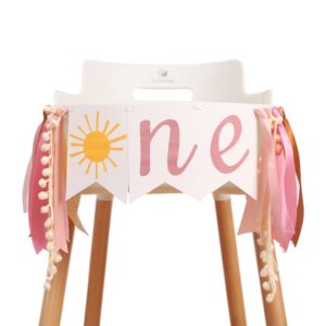 You Are My Sunshine High Chair Banner,Sun Themed First Birthday Party Decorations For Girl, Modern Sun One Garland For High Chair, Ribbon Tutu Skirt Baby Girl Shower Supplies