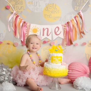 You Are My Sunshine High Chair Banner,Sun Themed First Birthday Party Decorations For Girl, Modern Sun One Garland For High Chair, Ribbon Tutu Skirt Baby Girl Shower Supplies