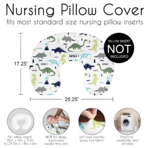 Sweet Jojo Designs Mod Dino Nursing Pillow Cover Breastfeeding Pillowcase for Newborn Infant Bottle or Breast Feeding (Pillow NOT Included) - Blue Green and Grey Modern Dinosaur