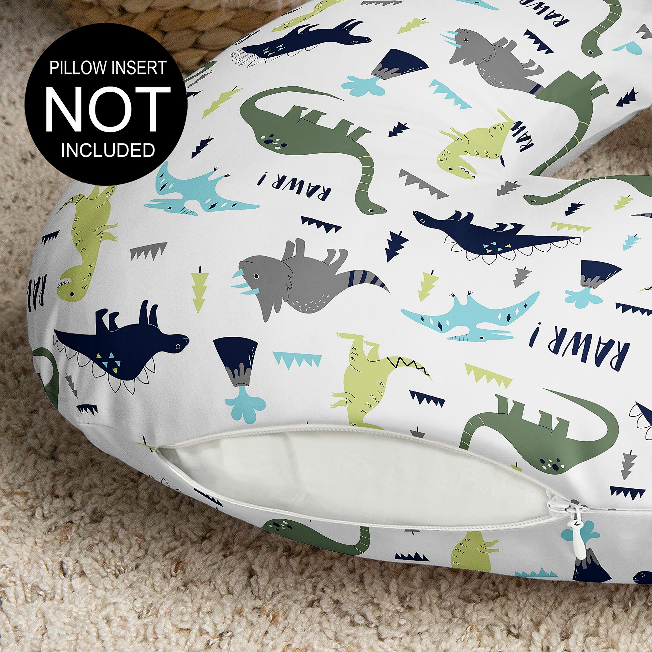 Sweet Jojo Designs Mod Dino Nursing Pillow Cover Breastfeeding Pillowcase for Newborn Infant Bottle or Breast Feeding (Pillow NOT Included) - Blue Green and Grey Modern Dinosaur