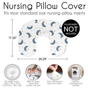 Sweet Jojo Designs Moon and Star Nursing Pillow Cover Breastfeeding Pillowcase for Newborn Infant Bottle Breast Feeding Pillow NOT Included - Navy Blue and Gold Watercolor Celestial Sky Gender Neutral