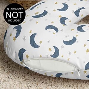 Sweet Jojo Designs Moon and Star Nursing Pillow Cover Breastfeeding Pillowcase for Newborn Infant Bottle Breast Feeding Pillow NOT Included - Navy Blue and Gold Watercolor Celestial Sky Gender Neutral