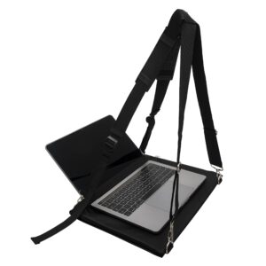 garmish laptop harness - walking desk-hands free portable wearable desk with adjustable straps for up to 16" laptop, macbook, notebook- complete with microfiber cloth