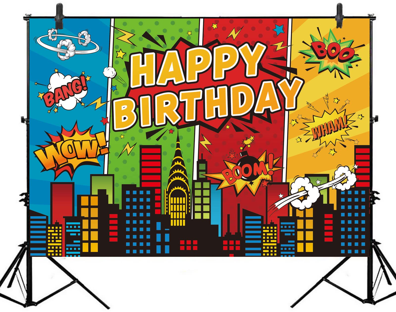 7x5ft Superhero Theme Backdrop for Children Boys Super Heros Comic Skyline Happy Birthday Party Supplies Decoration Baby Shower Backdrop Hero City Banner Decor Photography Backdrop