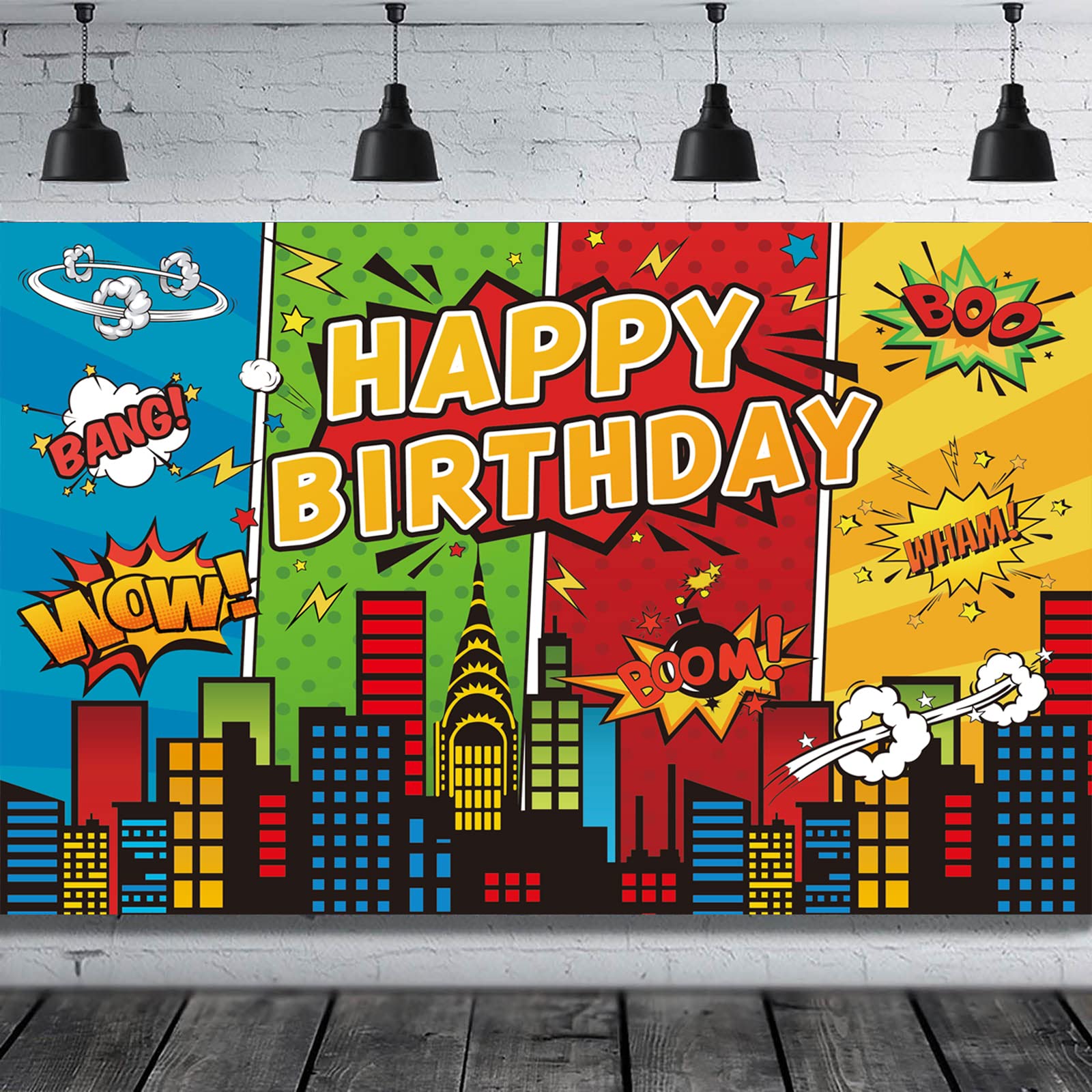 7x5ft Superhero Theme Backdrop for Children Boys Super Heros Comic Skyline Happy Birthday Party Supplies Decoration Baby Shower Backdrop Hero City Banner Decor Photography Backdrop