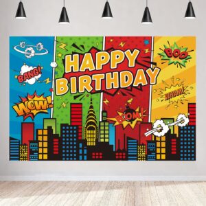 7x5ft Superhero Theme Backdrop for Children Boys Super Heros Comic Skyline Happy Birthday Party Supplies Decoration Baby Shower Backdrop Hero City Banner Decor Photography Backdrop