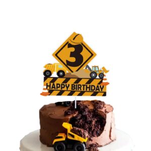pupufly excavator 3rd birthday cake topper for engineering construction theme decoration ,kids boy 3 year happy party — 1 (pupuflya53214)