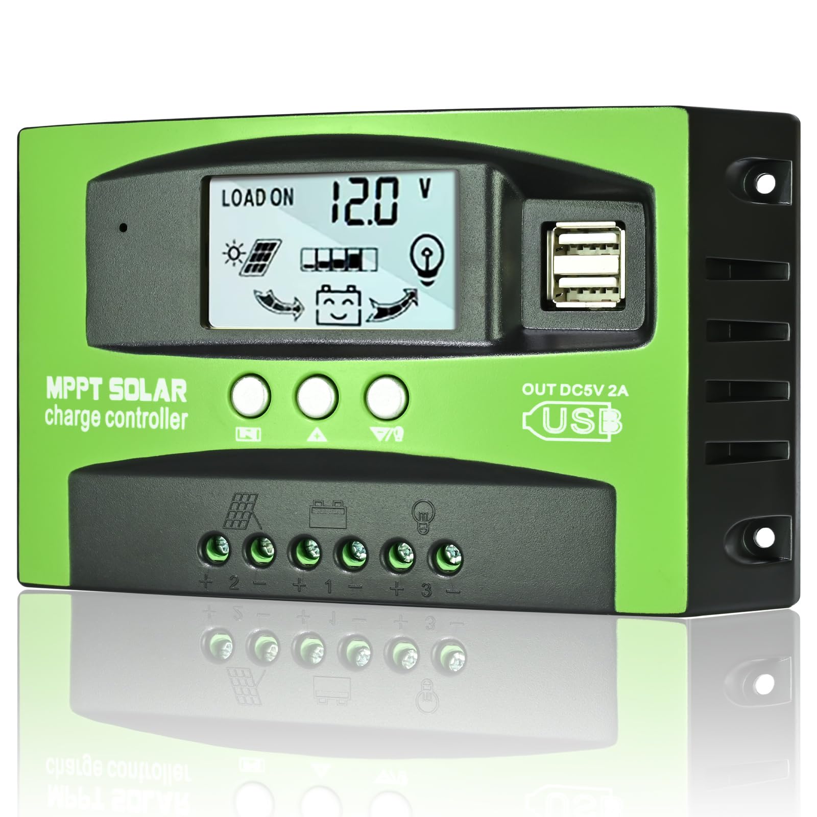 30A MPPT Solar Charge Controller, 12V/ 24V Solar Panel Regulator with Adjustable LCD Display Dual USB Port Timer Setting PWM Auto Parameter