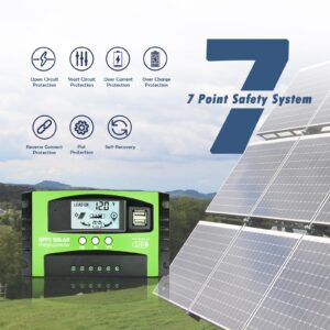 30A MPPT Solar Charge Controller, 12V/ 24V Solar Panel Regulator with Adjustable LCD Display Dual USB Port Timer Setting PWM Auto Parameter