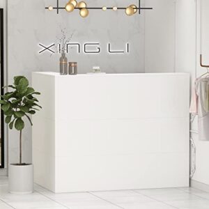 aiegle reception desk with counter drawers & storage shelves, l-shaped reception counter table for salon reception room checkout office, white (55.9" l x 32.3" w x 48.4" h)