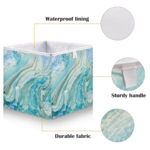 Kigai Blue Marbling Fabric Storage Bin 11" x 11" x 11" Cube Baskets Collapsible Store Basket Bins for Home Closet Bedroom Drawers Organizers