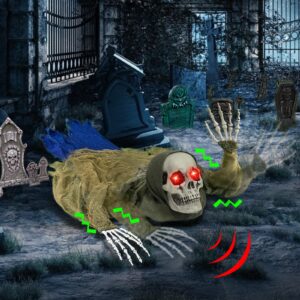 52 Inch Crawling Zombie Halloween Animatronic Prop Decorations Outdoor Creepy Sound Light up Eyes Movable Life Size Skeleton Groundbreaker Sound Activated Haunted House Halloween Decor Graveyard