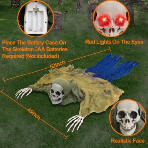 52 Inch Crawling Zombie Halloween Animatronic Prop Decorations Outdoor Creepy Sound Light up Eyes Movable Life Size Skeleton Groundbreaker Sound Activated Haunted House Halloween Decor Graveyard