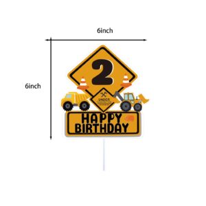 PuPuFly Excavator 2nd Birthday Cake Topper for Engineering Construction Theme Birthday Decoration ,Kids Boy 2 Year Happy Birthday PuPuFlyC11503 0