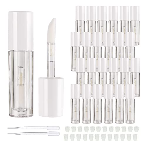 COSIDEA 25 pcs empty 5ml big doe foot lip gloss tubes white lipgloss tube containers with clear thick wand cosmetic packcing container