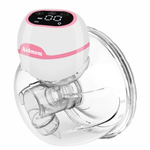 Aidmom Wearable Breast Pump with Touch Screen+3 Modes+9 Levels, Wearable Breast Pump Portable Hands Free, Rechargeable Milk Extractor Low Noise with Memory Function, 19mm 21mm 24mm 28mm Flanges