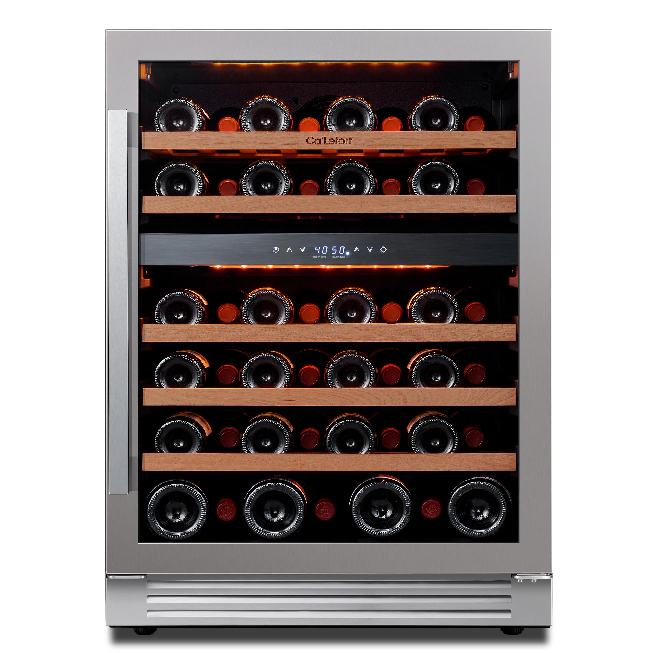 Ca'Lefort 24'' Wine Cooler Refrigerator - 46 Bottle Wine Fridge Dual Zone with Modern Touch Intelligent Digital 40°-65°F Low Noise, Built in or Freestanding Wine Cooler for Home and Kitchen