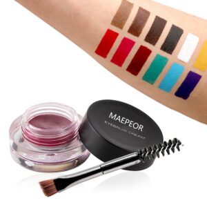 MAEPEOR 12 Colors Eyebrow Pomade Full-pigmented Long Lasting Waterproof Eyebrow Cream Gel Filling & Shaping Tinted Eyebrows Enhancers with Brush for Daily or Cosplay (09 Wine)