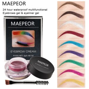 MAEPEOR 12 Colors Eyebrow Pomade Full-pigmented Long Lasting Waterproof Eyebrow Cream Gel Filling & Shaping Tinted Eyebrows Enhancers with Brush for Daily or Cosplay (09 Wine)