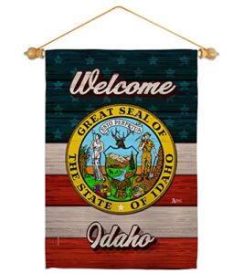 welcome idaho garden flag - set wood dowel americana states usa american territories republic country particular area - house decoration banner small yard gift double-sided made in 13 x 18.5