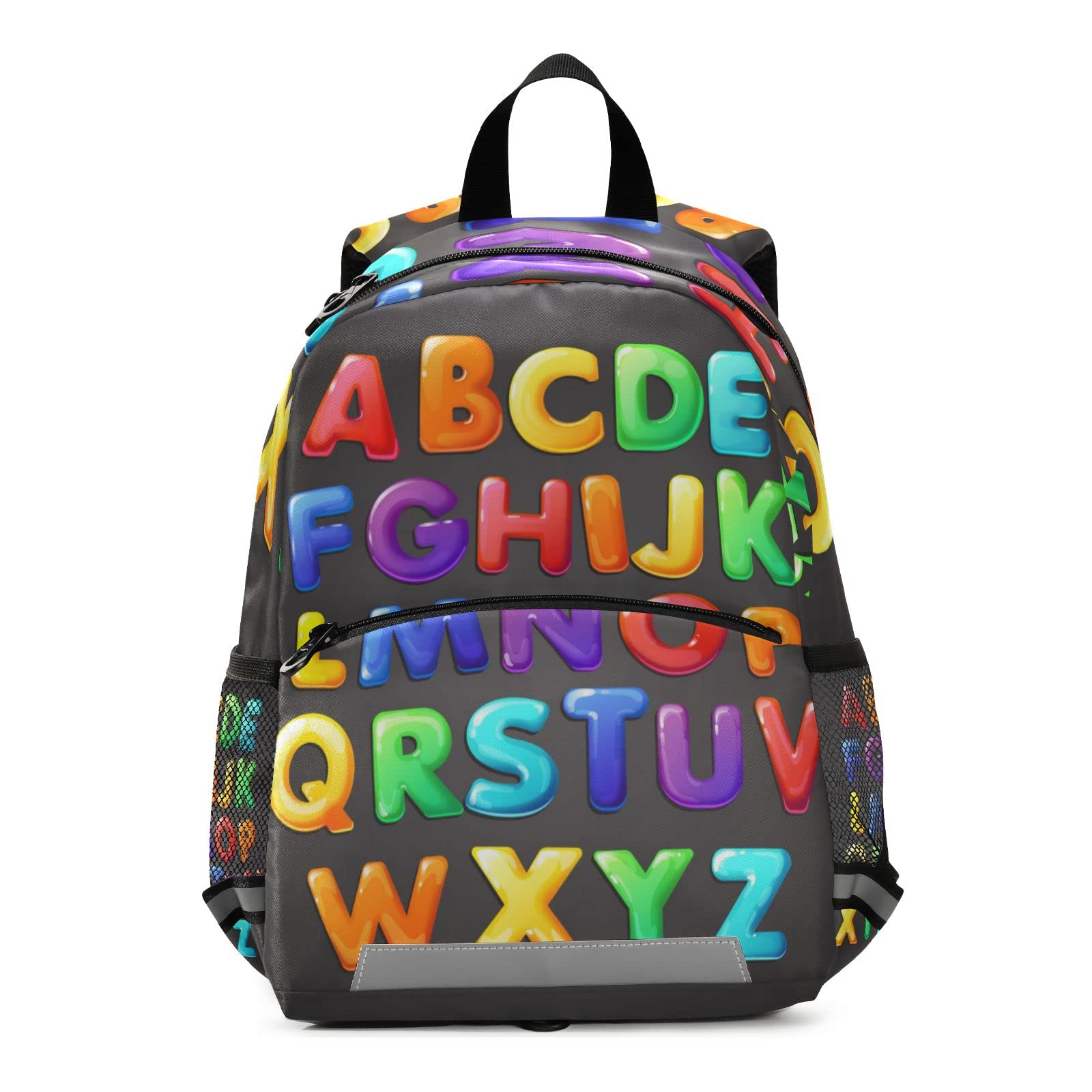 Glaphy Colorful Alphabet Kids Backpack for Boys Girls, Kindergarten Elementary Toddler Backpack with Reflective Stripes, Preschool Bookbag with Chest Strap