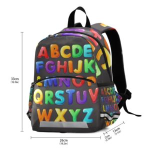 Glaphy Colorful Alphabet Kids Backpack for Boys Girls, Kindergarten Elementary Toddler Backpack with Reflective Stripes, Preschool Bookbag with Chest Strap