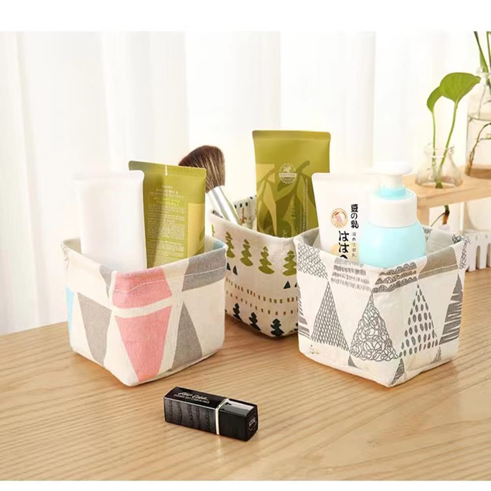 Desktop Waterproof Mini Canvas Storage Basket Bins Organizer Makeup Sundries Storage Box for Brush Pen Lipstick Hair ring Holder Drawer divider (A combination)