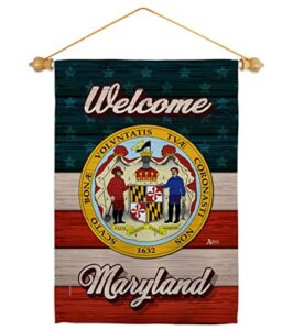 welcome maryland garden flag - set wood dowel americana states usa american territories republic country particular area - house decoration banner small yard gift double-sided made in 13 x 18.5